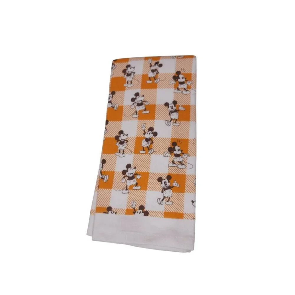 Disney Mickey Mouse Orange & White Gingham Cotton Kitchen Towels Set 16